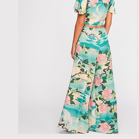 Flowy Wide Leg PANTS Nightingale Teal Floral - Picture 4 of 7